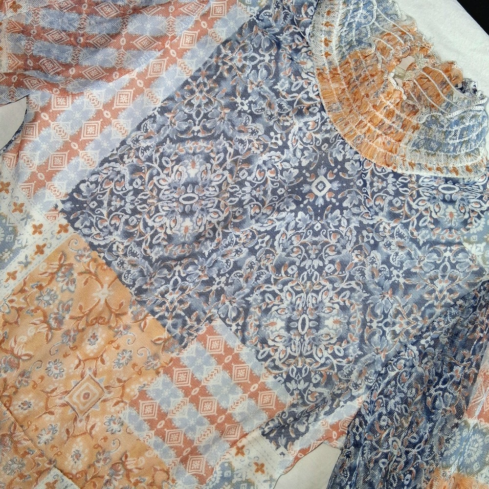 Mikey & Joey‎ Dress Patchwork Print Long Sleeve High Neck Smocked Women's Size M